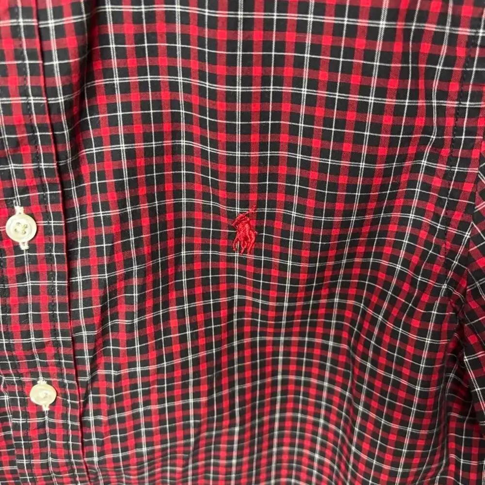 Ralph Lauren Boys Large 14-16 Plaid Button Down Shirt Red Black Check Cotton